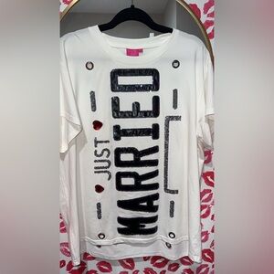 Queen of Sparkles Just Married T-Shirt with Black Sequins